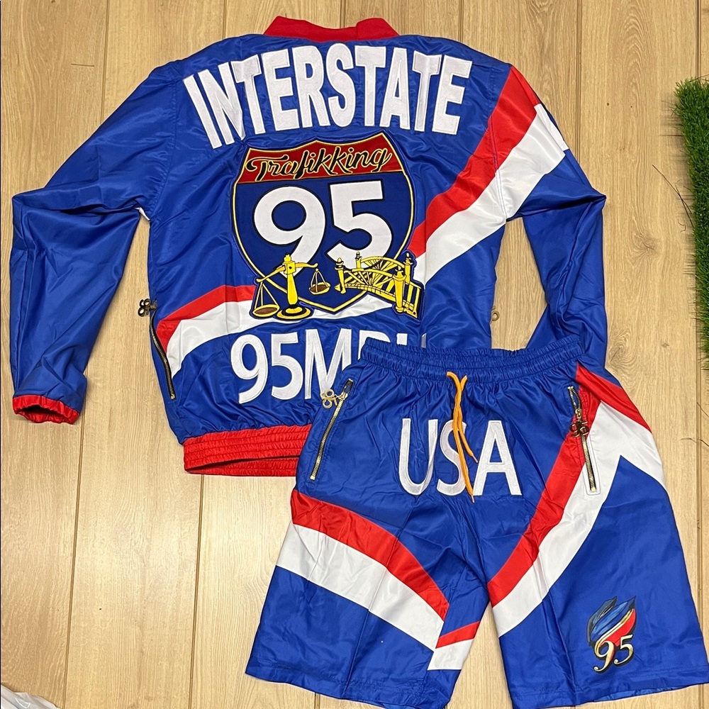 Blue Interstate 95 Jacket and Shorts Set
